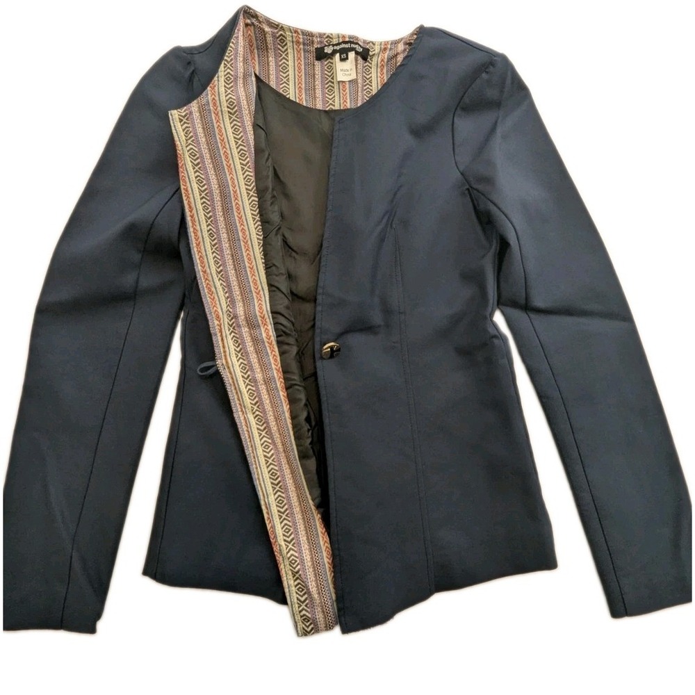 Against Nudity Navy Blue with Colorful Lining Blazer Women's Size XS - Picture 5 of 8